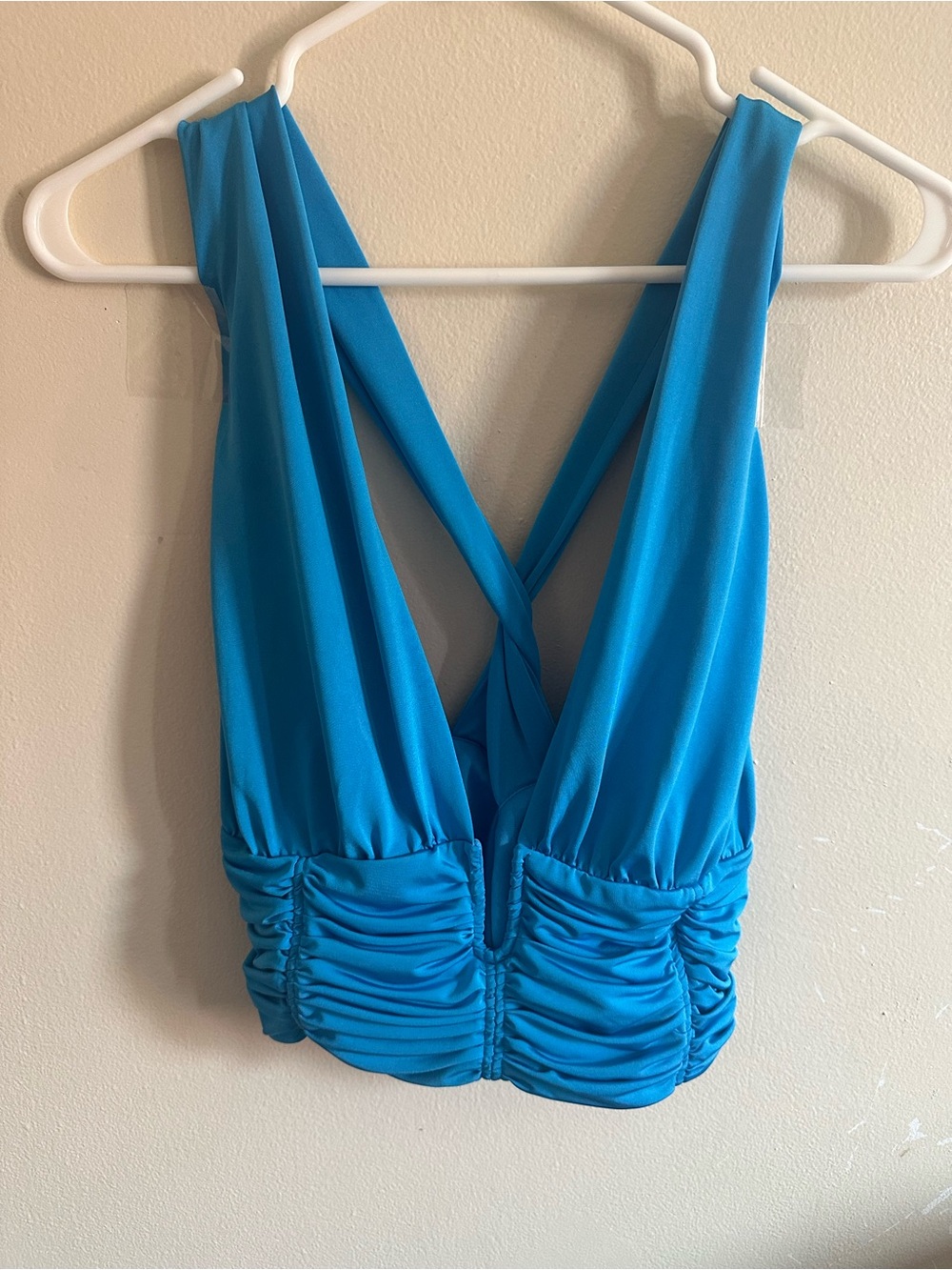 Zara Bright Blue Ruched V-Neck Tank Top